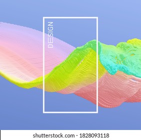 3D wavy background. Array with dynamic emitted particles. A wave formed from many spheres. Abstract vector illustration. Design template. Modern pattern.