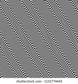 3D wavy background. Dynamic effect. Black and white design. Pattern with optical illusion. Vector illustration.