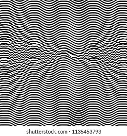 3D wavy background. Dynamic effect. Black and white design. Pattern with optical illusion. Vector illustration.