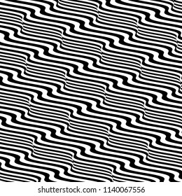 3D wavy background. Dynamic effect. Black and white design. Pattern with optical illusion. Vector illustration.