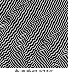 3D wavy background. Dynamic effect. Black and white design. Pattern with optical illusion. Vector illustration.