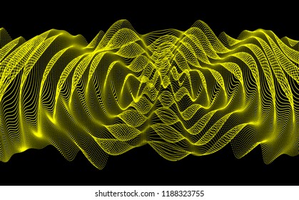3D wavy background with ripple effect. Vector illustration with particle. 3D grid surface. 