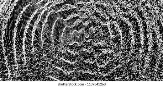 3D wavy background with ripple effect. Vector illustration with particle. 3D grid surface. 