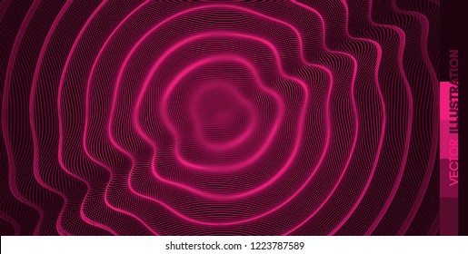 3D wavy background with ripple effect. Vector illustration with particle. 3D grid surface. 