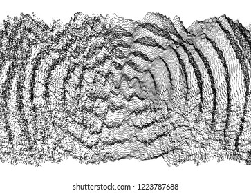 3D wavy background with ripple effect. Vector illustration with particle. 3D grid surface. 