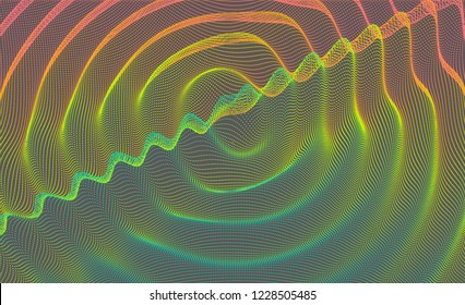 3D Wavy Background With Ripple Effect. Vector Illustration With Particle. 3D Grid Surface. 