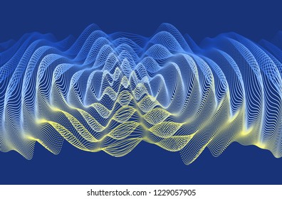 3D wavy background with ripple effect. Vector illustration with particle. 3D grid surface. 