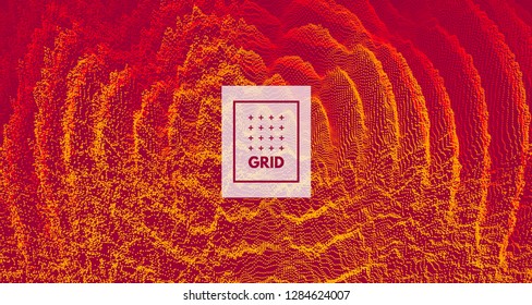 3D wavy background with ripple effect. Vector illustration with particle. 3D grid surface. 