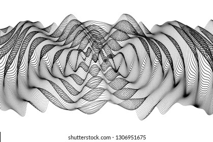 3D wavy background with ripple effect. Vector illustration with particle. 3D grid surface. 