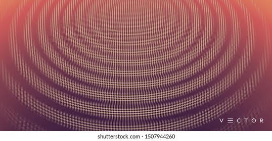 3D wavy background with ripple effect. Vector illustration with particle. 3D grid surface. 
