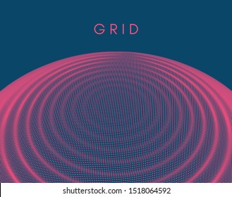 3D wavy background with ripple effect. Vector illustration with particle. 3D grid surface. 