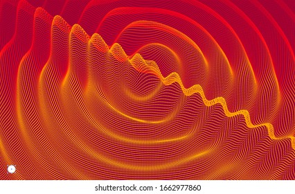 3D wavy background with ripple effect. Vector illustration with particle. 3D grid surface. 