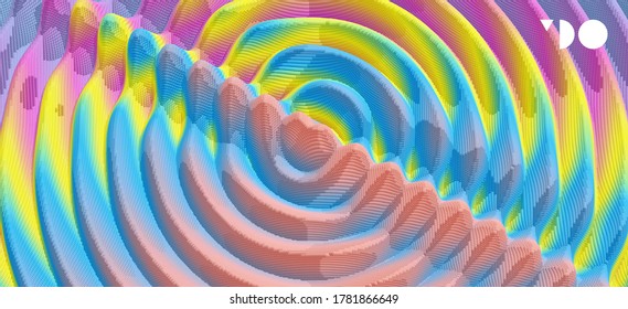 3D wavy background with ripple effect. Vector illustration with particle. 
