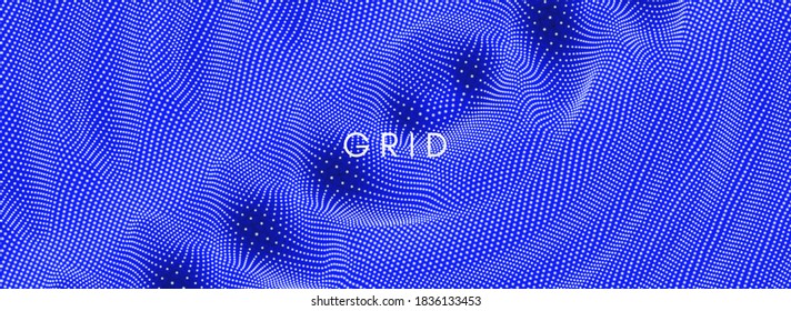 3D wavy background with ripple effect. Grid surface. Surface distortion. Vector illustration for cover, banner, flyer or presentation.