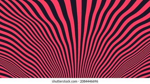 3D wavy background with ripple effect. Striped surface. Pattern with optical illusion. Vector illustration.