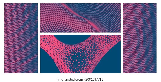 3D wavy background with ripple effect. Vector illustration with particle. 3D grid surface. 