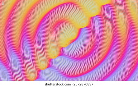 3D wavy background with ripple effect. Grid surface with particle. Vector illustration for cover, card, postcard, interior design, banner, poster, brochure or presentation.