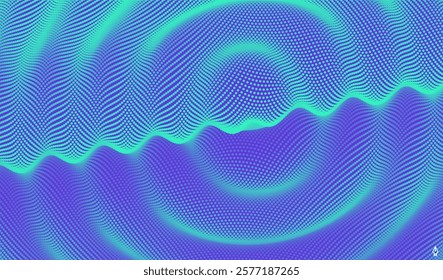 3D wavy background with ripple effect. Grid surface with particle. Vector illustration for cover, card, postcard, interior design, banner, poster, brochure or presentation.