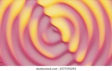 3D wavy background with ripple effect. Grid surface with particle. Vector illustration for cover, card, postcard, interior design, banner, poster, brochure or presentation.