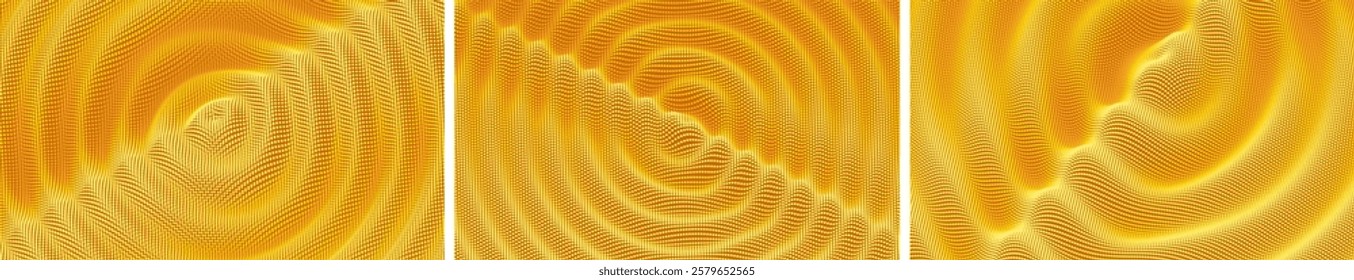 3D wavy background with ripple effect. Grid surface with particle. Vector illustration for cover, card, postcard, interior design, banner, poster, brochure or presentation.