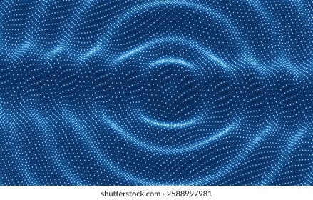 3D wavy background with ripple effect. Grid surface with particle. Vector illustration for cover, card, postcard, interior design, banner, poster, brochure or presentation.
