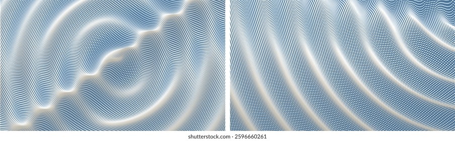 3D wavy background with ripple effect. Grid surface with particle. Vector illustration for cover, card, postcard, interior design, banner, poster, brochure or presentation.