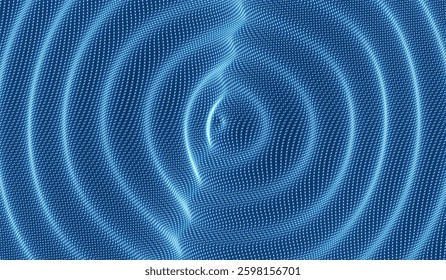 3D wavy background with ripple effect. Grid surface with particle. Vector illustration for cover, card, postcard, interior design, banner, poster, brochure or presentation.