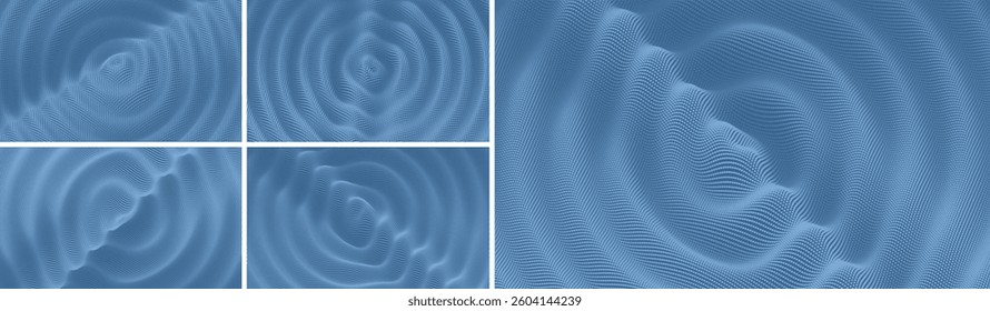 3D wavy background with ripple effect. Grid surface with particle. Vector illustration for cover, card, postcard, interior design, banner, poster, brochure or presentation.