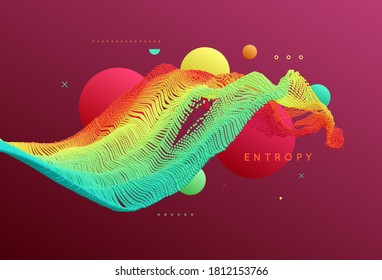 3D wavy background. A wave formed from many spheres. Abstract vector illustration for poster, banner or card. Modern pattern.