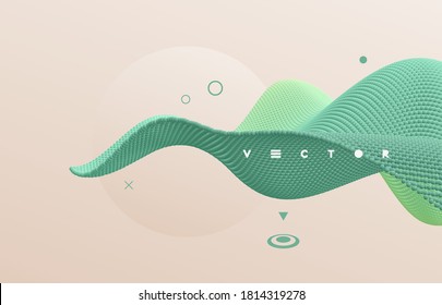 3D wavy background. A wave formed from many spheres. Abstract vector illustration for poster, banner or card. Modern pattern.