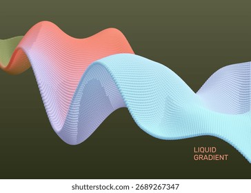3D wavy background. Wave formed by multiple spheres. Color gradient. Abstract vector illustration for brochure, poster, cover, card, presentation, flyer or banner.