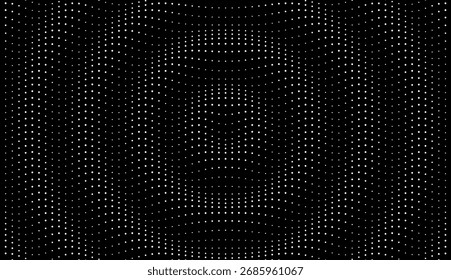 Fundo preto ondulado 3D com efeito ondulado. Superfície da grade com partícula. Ilustração vetorial para capa, cartão, cartão postal, design de interiores, banner, cartaz, brochura ou apresentação.