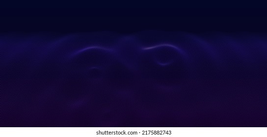 3D Wavy Digital Particles Ripple Background. Digital Ripple Effect. Particles Vector Illustration. 3D Grid Surface.