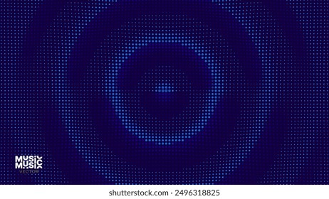 3D Wavy Digital Particles Ripple Effect Abstract Geometric Blue Color Background. Audio Halftone Ripple Visualization. Digital Water Drop Waves Concept. Particles Vector Illustration. 3D Grid Surface.