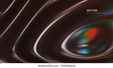 3d superficie fluorescente ondulada. Resumen ondulado del fondo con efecto de película delgada. Patrón líquido multicolor, ondas iridiscentes brillantes. Ilustración vectorial.