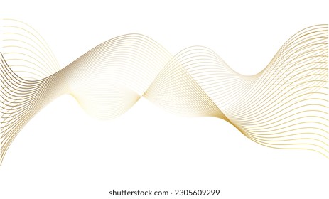 3d wavy gold lines swoosh on white background. Luxury beauty thin curves, swirl as stream flow pattern. Soft geometric shapes as silk fiber or fablic shiny decoration