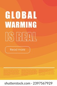 3D wavy lines poster. Yellow and orange gradient colors and waves. Graphic element for website. Abstract creativity and art. Global warning real inscription. Cartoon papercut vector illustration