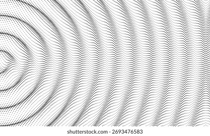 Fondo de superposición ondulado 3D con efecto ondulado. Superficie de rejilla con partícula. Ilustración vectorial para portada, tarjeta, postal, diseño de interiores, Anuncio, póster, folleto o presentación.