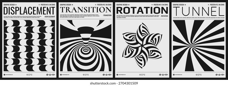 3D wavy pattern. Tunnel. Optical illusion. Abstract striped background. Black and white cover design template. Illustration for brochure, poster, flyer, poster, diary, notebook or notepad.