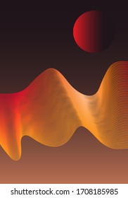 Afiche ondulado en 3D con un paisaje abstracto. Fondo vectorial con efecto de onda. Ilustración de estilo retro 60, 70.