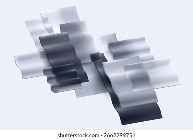 3D wavy squares and rectangles in liquid glass style. Transparent frame of geometric shapes.