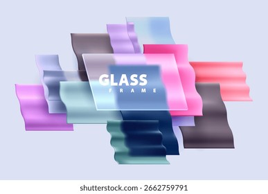 Quadrados ondulados 3D e retângulos no estilo de vidro líquido. Quadro transparente para texto com formas geométricas.