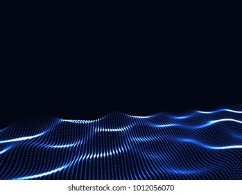 3D Wavy Surface Grid Background. Perspective view of landscape or terrain. Technology style vector illustration.