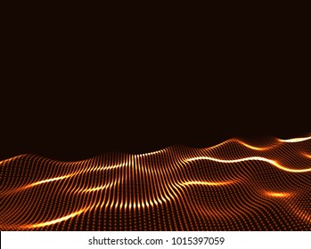 3D Wavy Surface Grid Background. Perspective view of landscape or terrain. Technology style vector illustration.