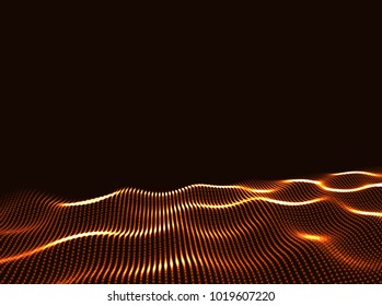 3D Wavy Surface Grid Background. Perspective view of landscape or terrain. Technology style vector illustration.