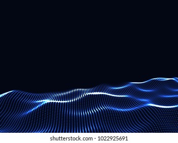 3D Wavy Surface Grid Background. Perspective view of landscape or terrain. Technology style vector illustration.