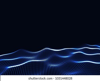 3D Wavy Surface Grid Background. Perspective view of landscape or terrain. Technology style vector illustration.