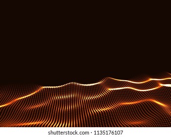 3D Wavy Surface Grid Background. Perspective view of landscape or terrain. Technology style vector illustration.