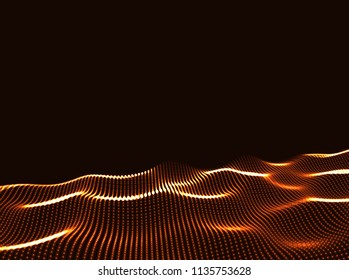 3D Wavy Surface Grid Background. Perspective view of landscape or terrain. Technology style vector illustration.