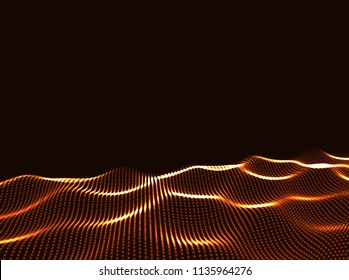3D Wavy Surface Grid Background. Perspective view of landscape or terrain. Technology style vector illustration.